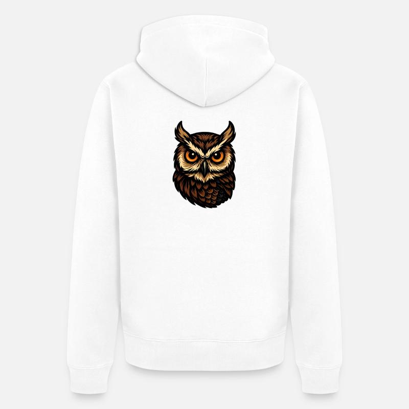 Braune Eulenkopf Illustration - Unisex Premium Bio Zip Hoodie - Weiß
