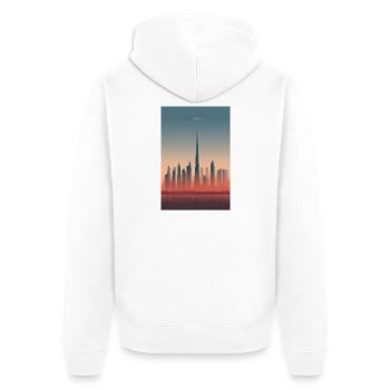 Dubai Skyline in Pastellfarben - Unisex Premium Bio Zip Hoodie - Weiß - Hinten - Thijin (182cm)