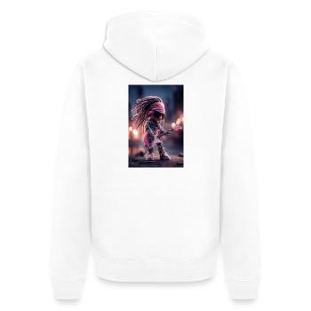 Dreadlock Doll Rocker sur guitare rose - Veste à capuche bio Premium Unisexe - blanc - Dos - Thijin (182cm)