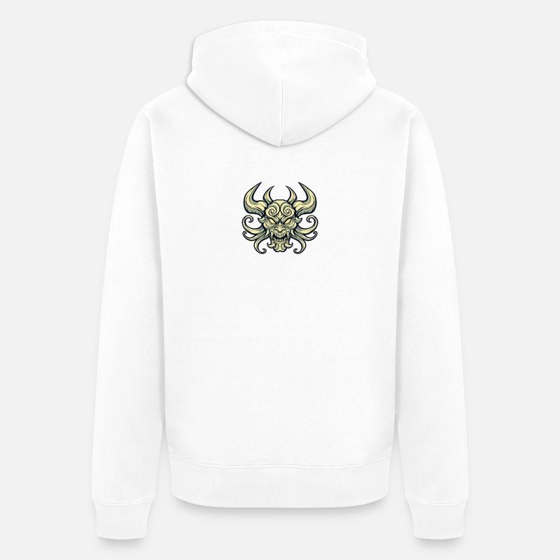 Dämonischer Schädel mit Hörnern - Unisex Premium Bio Zip Hoodie - Weiß