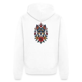 Flowers Dog Terrier Portrait - Unisex Premium Organic Zip Hoodie - white - Back - Thijin (182cm)