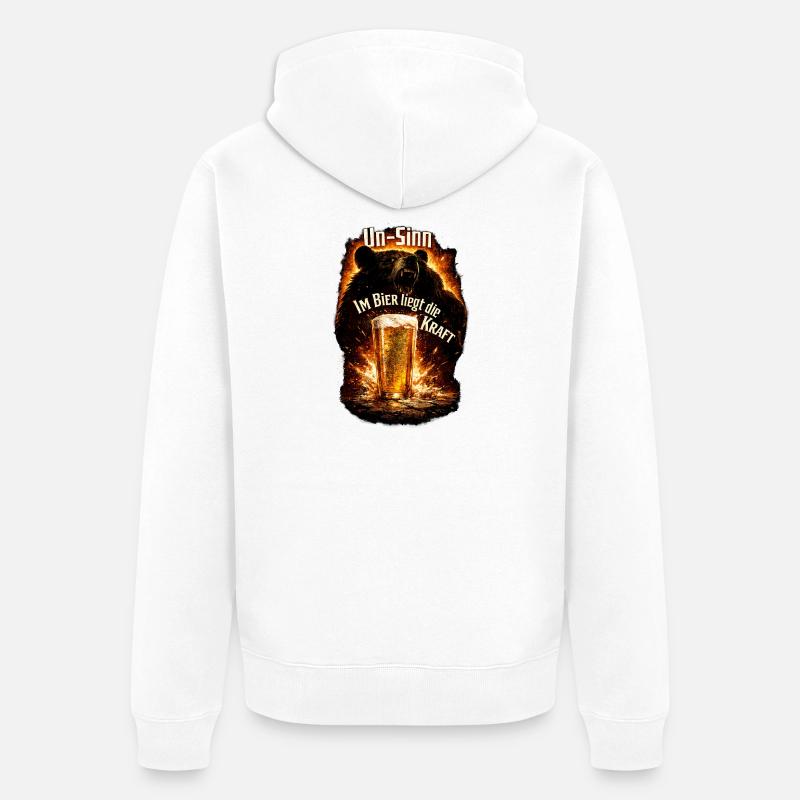 Ours, bière et puissance de feu - Veste à capuche bio Premium Unisexe - blanc