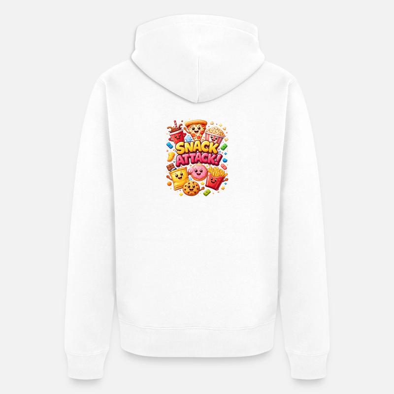 Snack Attack! Bunte Snack-Helden - Unisex Premium Bio Zip Hoodie - Weiß