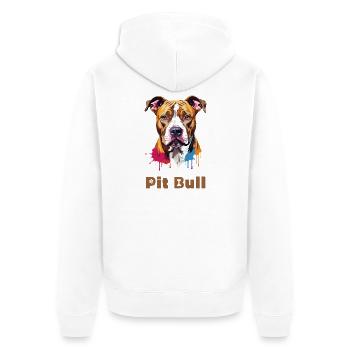 Pitbull Portrait with Paint Splashes - Unisex Premium Organic Zip Hoodie - white - Back - Thijin (182cm)