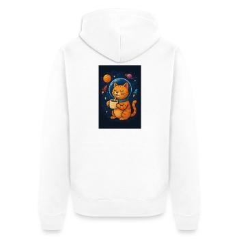 Katze im Raumanzug trinkt Kaffee - Unisex Premium Bio Zip Hoodie - Weiß - Hinten - Thijin (182cm)