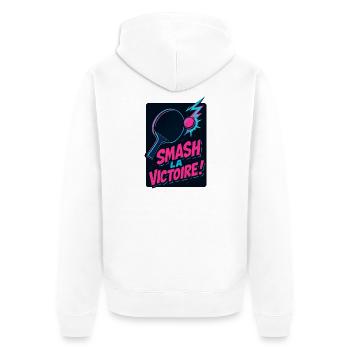 Zerstört den Sieg! Tischtennis - Unisex Premium Bio Zip Hoodie - Weiß - Hinten - Thijin (182cm)