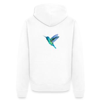 Nordischer Druck – Kolibri – Blau - Unisex Premium Bio Zip Hoodie - Weiß - Hinten - Thijin (182cm)