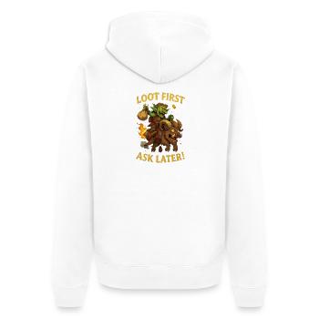Loot First, Ask Later - Unisex Premium Organic Zip Hoodie - white - Back - Thijin (182cm)