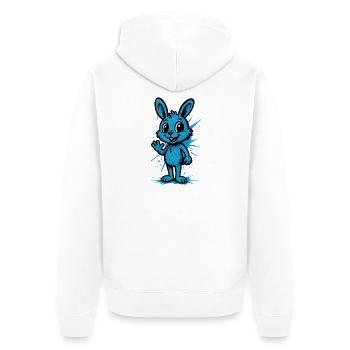 Blauer Spritzhase Grafik - Unisex Premium Bio Zip Hoodie - Weiß - Hinten - Thijin (182cm)