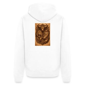 Estampe sur bois du Lion Taureau Scorpion - Veste à capuche bio Premium Unisexe - blanc - Dos - Thijin (182cm)