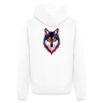 Farbiger Wolfkopf Wolfsblick Wolf Kopf Motiv - Unisex Premium Bio Zip Hoodie - Weiß - Hinten - Thijin (182cm)