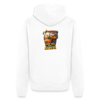 Keine Zeit für Stress – Traktorfahrer Waschbär - Unisex Premium Bio Zip Hoodie - Weiß - Hinten - Thijin (182cm)