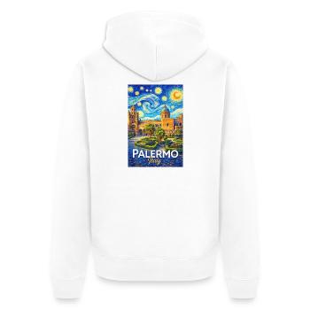 Palermo, Italy - Unisex Premium Organic Zip Hoodie - white - Back - Thijin (182cm)