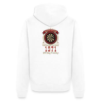 T-shirt Darts anniversaire 1971, T-shirt Darts Legend - Veste à capuche bio Premium Unisexe - blanc - Dos - Thijin (182cm)