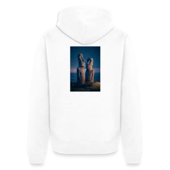 Moai Night Duo Silhouette - Unisex Premium Organic Zip Hoodie - white - Back - Thijin (182cm)