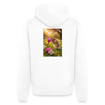 Chico11 : Le début du printemps avec la fleur 2026 - Veste à capuche bio Premium Unisexe - blanc - Dos - Thijin (182cm)
