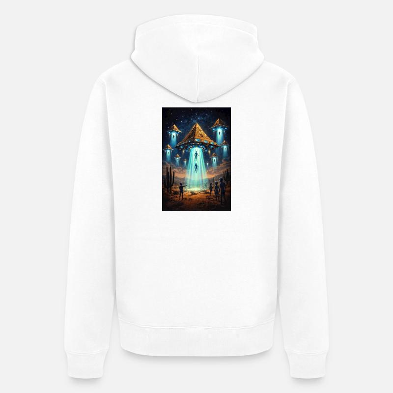 Alien UFO Pyramid Rocket - Unisex Premium Bio Zip Hoodie - Weiß