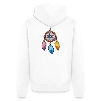 Bunter Traumfänger mit Blütenstern - Unisex Premium Bio Zip Hoodie - Weiß - Hinten - Thijin (182cm)