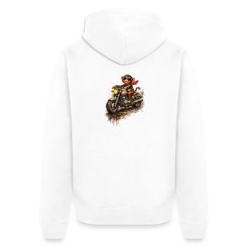 Affe auf bunter Motorradfahrt - Unisex Premium Bio Zip Hoodie - Weiß - Hinten - Thijin (182cm)