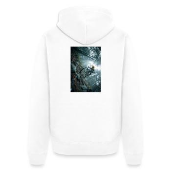 Winterwald-MTB-Quest - Unisex Premium Bio Zip Hoodie - Weiß - Hinten - Thijin (182cm)