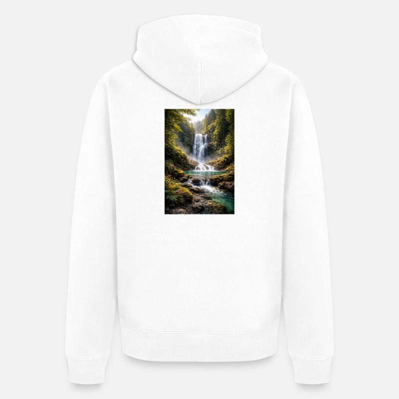 Verdure près de la cascade - Veste à capuche bio Premium Unisexe - blanc