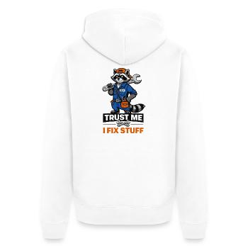 Waschbär-Reparaturprofi - Unisex Premium Bio Zip Hoodie - Weiß - Hinten - Thijin (182cm)