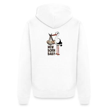 "Neugeborenes Baby" Der Storch mit dem Baby - Unisex Premium Bio Zip Hoodie - Weiß - Hinten - Thijin (182cm)