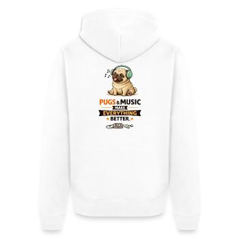 Pug Beats: Music Makes Everything Better - Unisex Premium Organic Zip Hoodie - white - Back - Thijin (182cm)