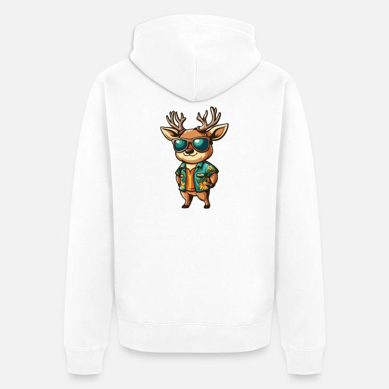 Hirsch Comic Urlaub - Unisex Premium Bio Zip Hoodie - Weiß