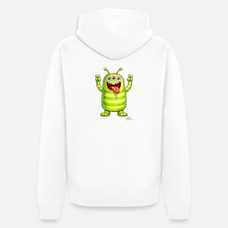 Monstre vert joyeux - Veste à capuche bio Premium Unisexe - blanc