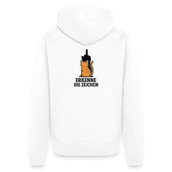 Erkenne die Zeichen Katze Mittelfinger - Unisex Premium Bio Zip Hoodie - Weiß - Hinten - Thijin (182cm)
