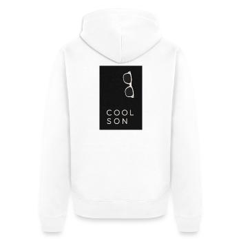 Cool Son – Design minimaliste de streetwear - Veste à capuche bio Premium Unisexe - blanc - Dos - Thijin (182cm)