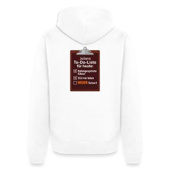 Julians Liste: Überraschung NEUER Torwart - Unisex Premium Bio Zip Hoodie - Weiß - Hinten - Thijin (182cm)