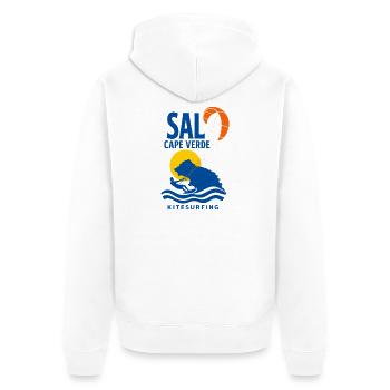 Aventure en kitesurf sur l’île du Cap-Vert - Veste à capuche bio Premium Unisexe - blanc - Dos - Thijin (182cm)