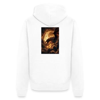 Mondbeschienener Drache über feurigen Wolken - Unisex Premium Bio Zip Hoodie - Weiß - Hinten - Thijin (182cm)