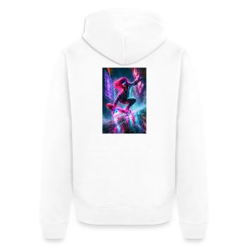 Neon Cyberpunk Skater in Rain - Unisex Premium Organic Zip Hoodie - white - Back - Thijin (182cm)