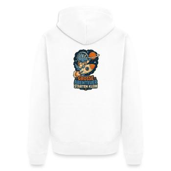 Dino Astronaut – Große Abenteuer starten klein - Unisex Premium Bio Zip Hoodie - Weiß - Hinten - Thijin (182cm)