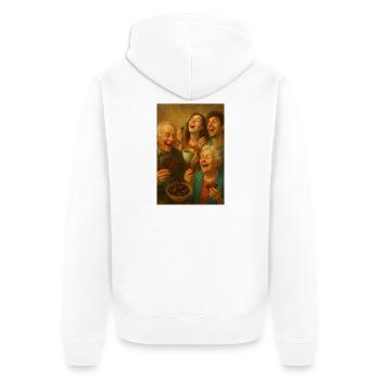 Freudige Familie beim Schokoessen - Unisex Premium Bio Zip Hoodie - Weiß - Hinten - Thijin (182cm)