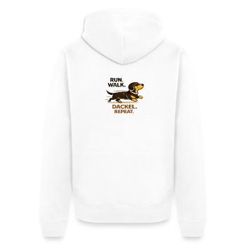 Run, Walk, Dackel, Repeat. Dackelliebe. Dachshund. - Unisex Premium Bio Zip Hoodie - Weiß - Hinten - Thijin (182cm)