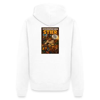 Sternzeichen Stier  Pläne? Ich liege längst schon. - Unisex Premium Bio Zip Hoodie - Weiß - Hinten - Thijin (182cm)