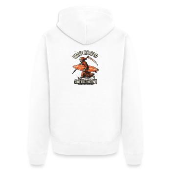 Wellenreaper – Ride bis zum Ende - Unisex Premium Bio Zip Hoodie - Weiß - Hinten - Thijin (182cm)