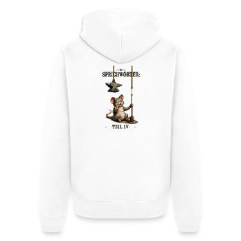 Sprichwort Da beisst die Maus keinen Faden ab - Unisex Premium Bio Zip Hoodie - Weiß - Hinten - Thijin (182cm)