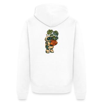 Roboter mit Pflanze Grüner Charme - Unisex Premium Bio Zip Hoodie - Weiß - Hinten - Thijin (182cm)