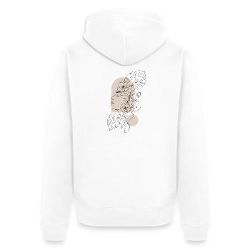 Minimalist One Line Art Woman Face & Floral - Unisex Premium Bio Zip Hoodie - Weiß - Hinten - Thijin (182cm)