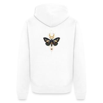 Goldener Mondschmetterling mit Sternenstrahlen - Unisex Premium Bio Zip Hoodie - Weiß - Hinten - Thijin (182cm)
