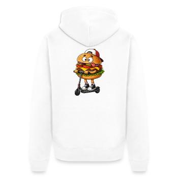 Funny Cartoon Scooter Scooter with Burger - Unisex Premium Organic Zip Hoodie - white - Back - Thijin (182cm)