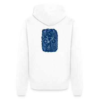 Botanical Bike Cyanotype Blue - Unisex Premium Organic Zip Hoodie - white - Back - Thijin (182cm)