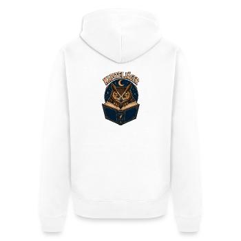 Kapiteljäger Nachtbuch-Eule - Unisex Premium Bio Zip Hoodie - Weiß - Hinten - Thijin (182cm)