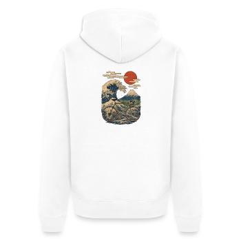 Retro Bike on Wave and Sun - Unisex Premium Organic Zip Hoodie - white - Back - Thijin (182cm)