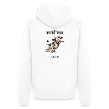 Sprichwort Die Kuh vom Eis ziehen - Unisex Premium Bio Zip Hoodie - Weiß - Hinten - Thijin (182cm)